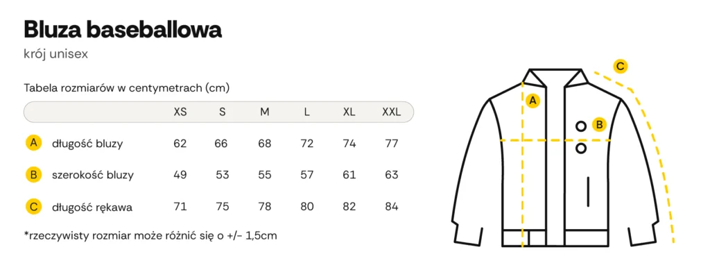 Tabela rozmiarów_Bluza baseballowa